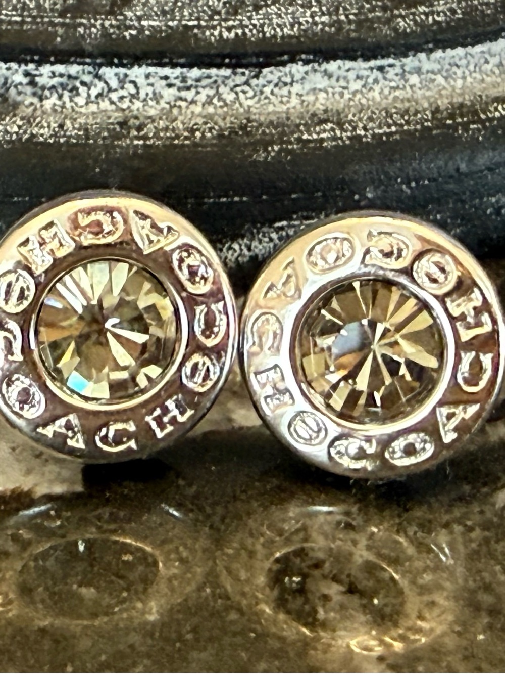 Coach Silver-Tone Stud Earrings with Light Champagne Crystals